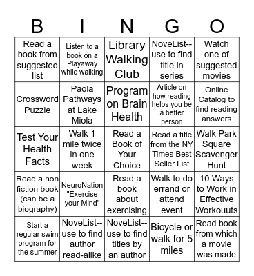Exercise Your Mind--Read! Bingo Card