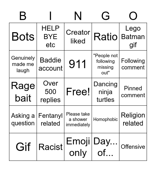Ig Comments Bingo Card