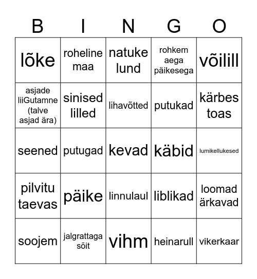 kevad Bingo Card