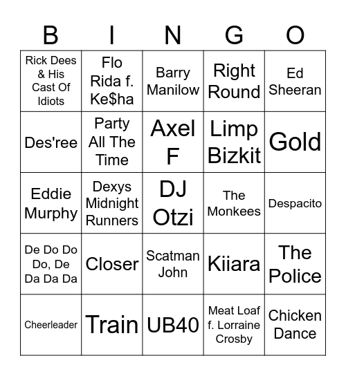 Most Annoying Songs Ever (Part 2) Bingo Card