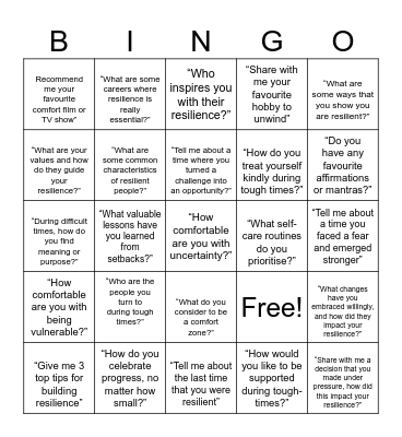 Resilience Bingo Card