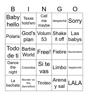 Musical Bingo Card
