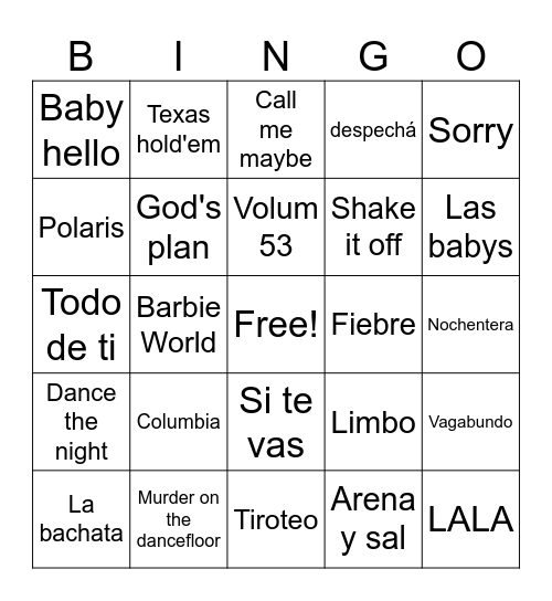 Musical Bingo Card