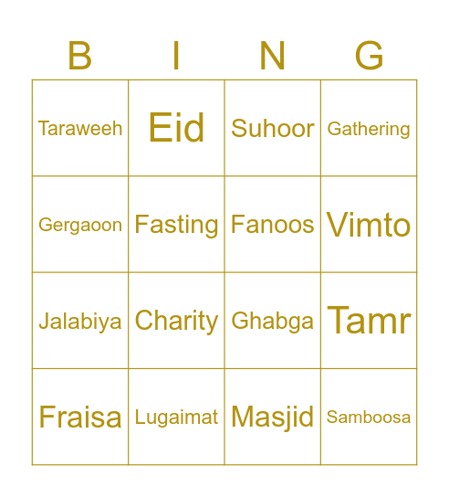 Ramadan Bingo Card