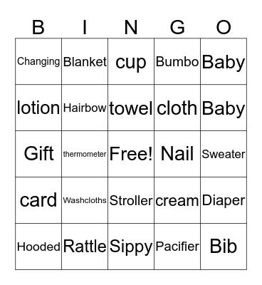 Baby Bingo Card