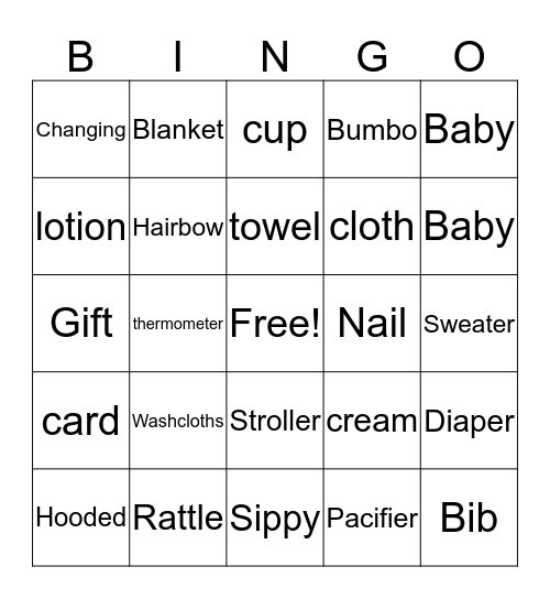 Baby Bingo Card