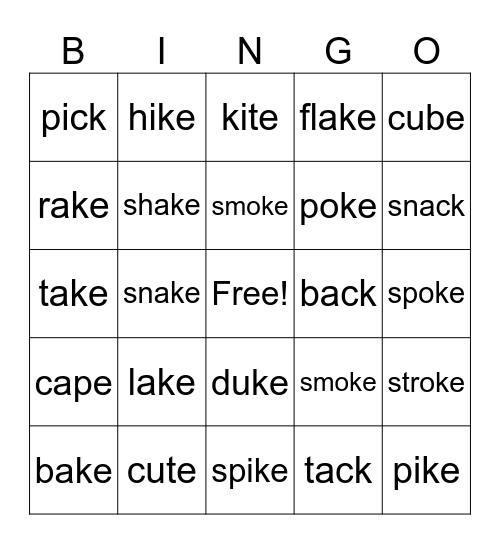 Ck vs. Ke Bingo Card