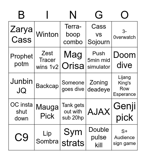 KR Bingo Card