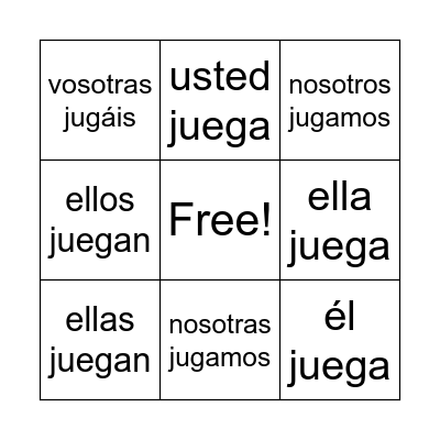 Loteria "Jugar" Bingo Card