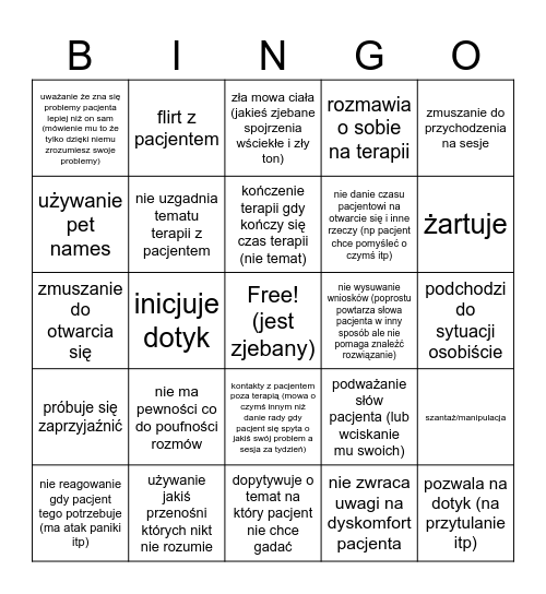 REASONS WHY HE SHOULDN'T BE A THERAPIST Bingo Card