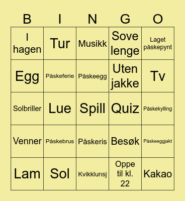 Påskebingo Card