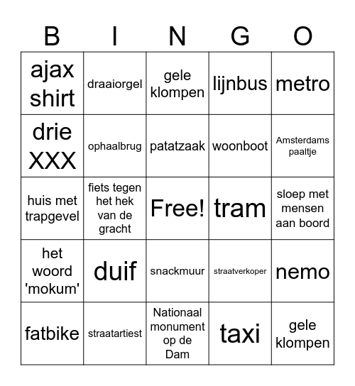 Amsterdam Bingo Card