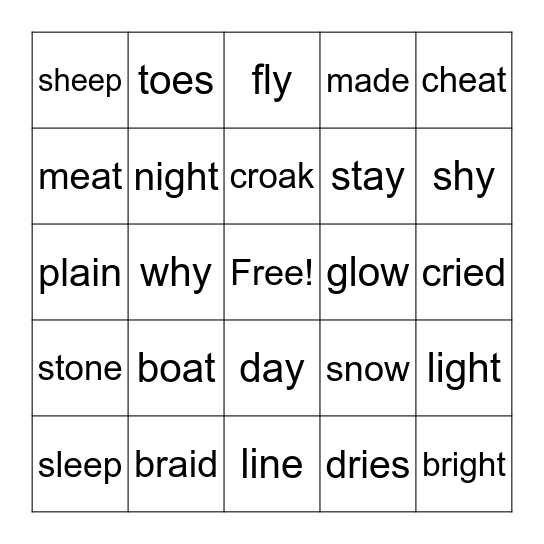 Vowel teams Bingo Card