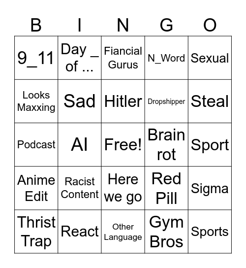 Instagram Bingo Card