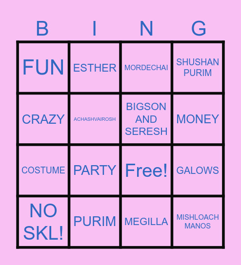 PURIM BJ Bingo Card