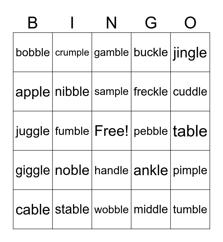 UFLI Lesson 75 le Bingo Card Ufli lesson 75 le bingo card