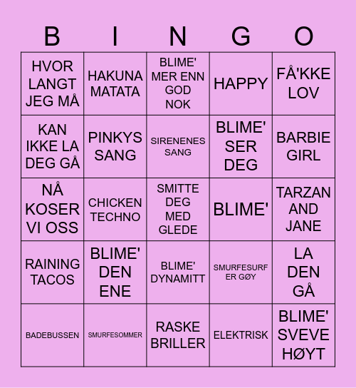 Musikkquiz for barn Bingo Card