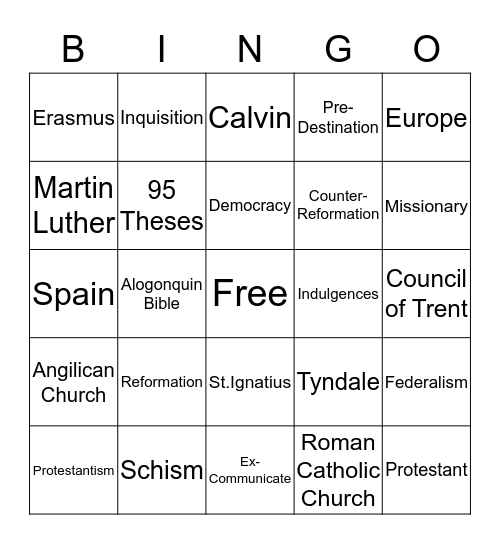 The reformation Bingo Card