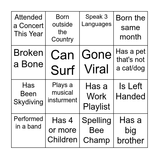 AGENCY SERVICES GET TO KNOW YOU Bingo Card