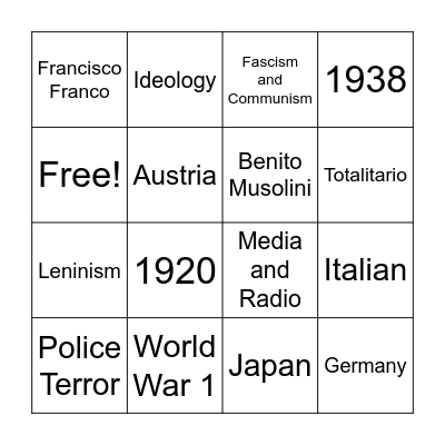 Totalitarianism Bingo Card