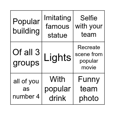 Photo hunt Bingo Card