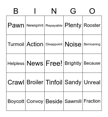 SRP Bingo Card