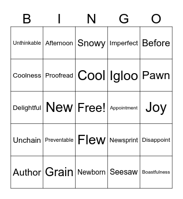 SRP Bingo Card