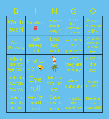 Spring Break ‘24 Bingo Card
