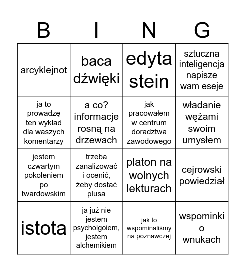 JARO Bingo Card