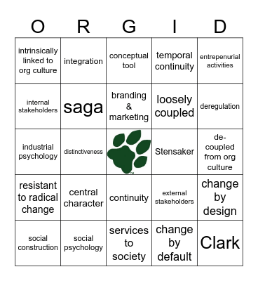Organizational Identity Bingo Card
