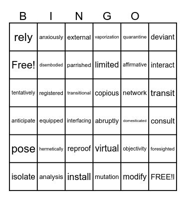 Future Technology Bingo Card