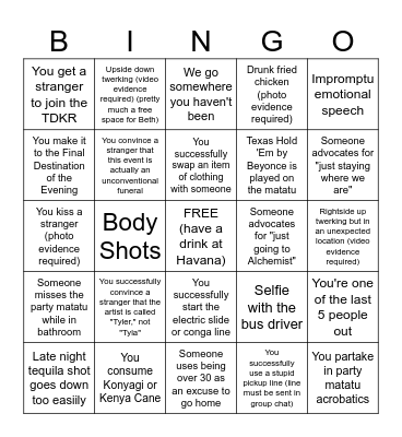 Tour De Kiambu Road Bingo Card