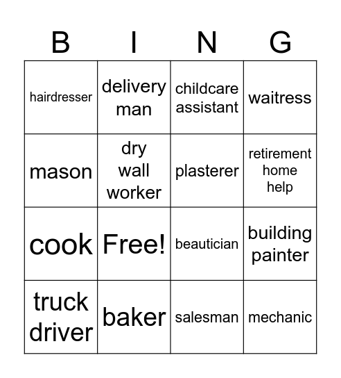 Types of Jobs Bingo Card
