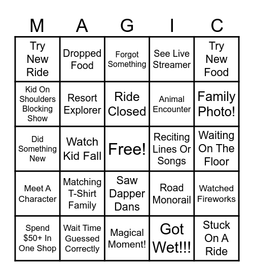 Disney World Bingo! Bingo Card