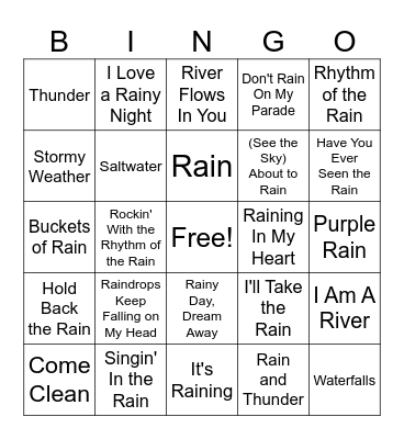 SINGO! Rainy Day Edition Bingo Card