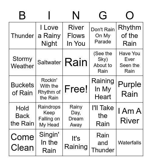 SINGO! Rainy Day Edition Bingo Card