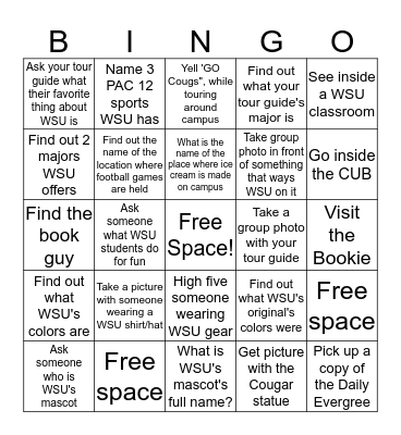 WSU BINGO! Bingo Card