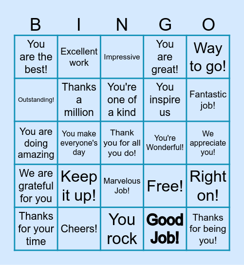 We are thankful for all you do! Bingo Card