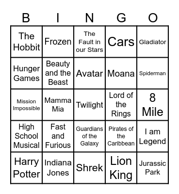 Movie Theme Song Trivia Bingo Card