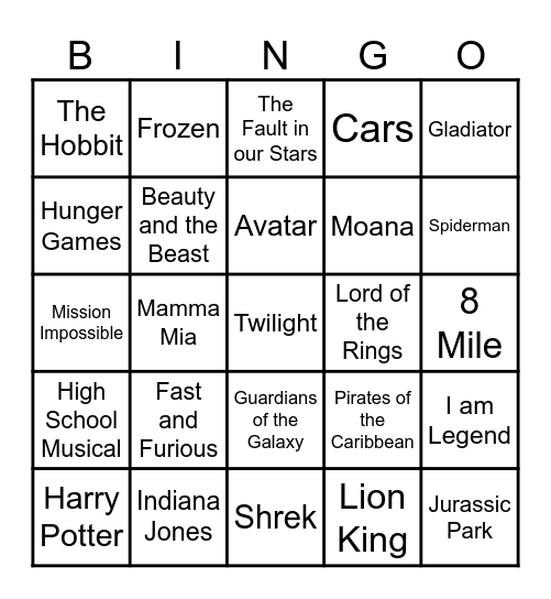 Movie Theme Song Trivia Bingo Card