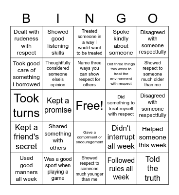 Respect Bingo Card