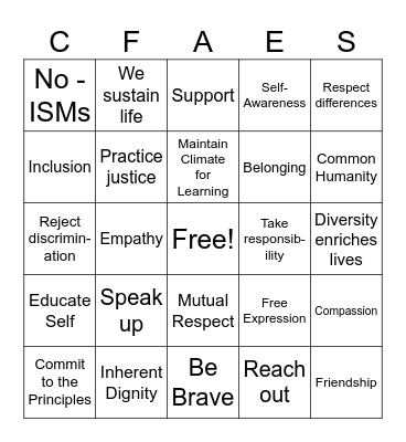 Principles of Community BINGO Card