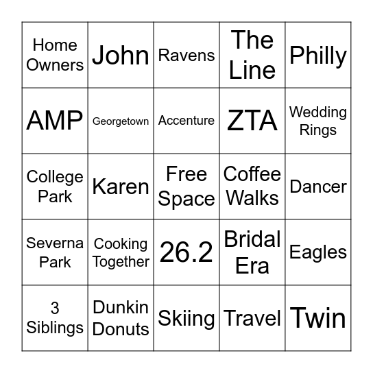 Emily's Bridal Shower Bingo Card