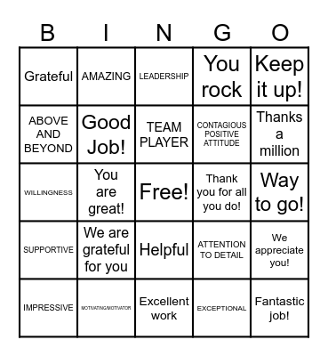 Employee Appreciation! Bingo Card