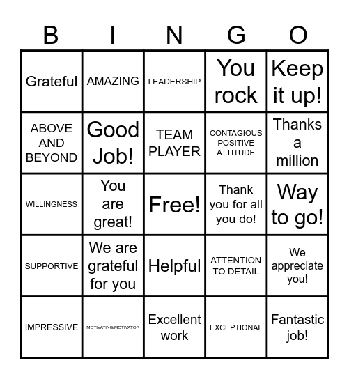 Employee Appreciation! Bingo Card