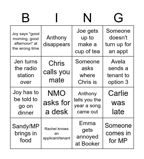 Hub Bingo Card