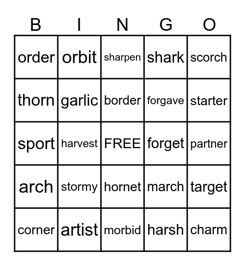 AR and OR BINGO Card