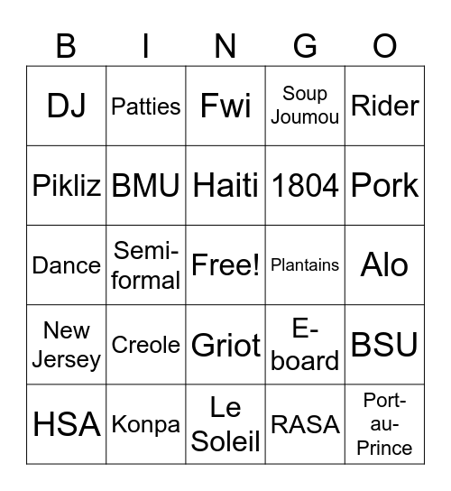 H S A Bingo Card