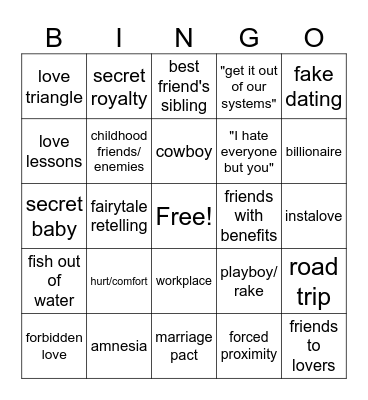 Romance Trope Bingo Card