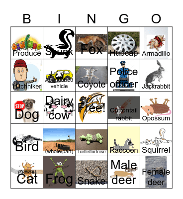 Road Kill + Bingo! Bingo Card